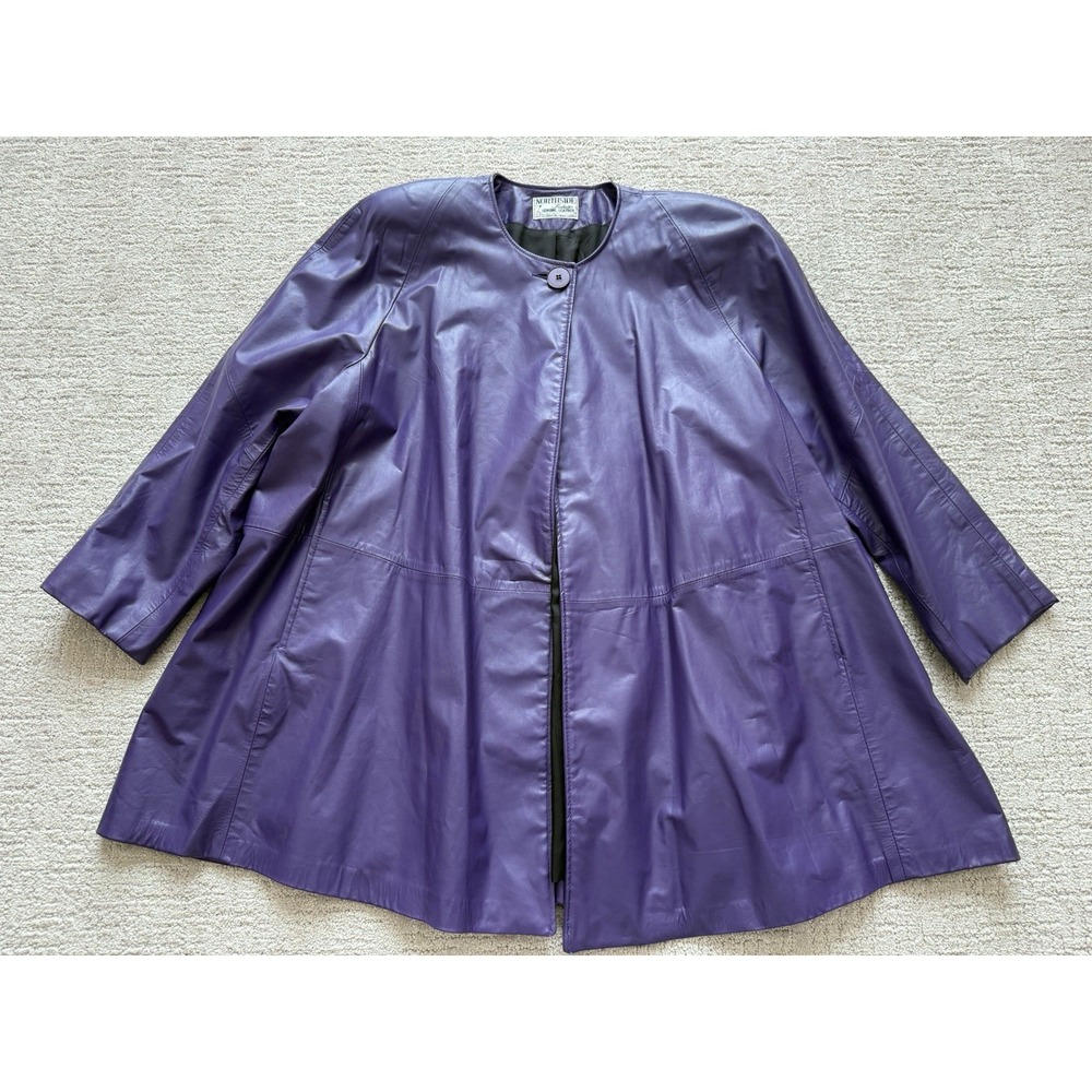 Vintage Northside Purple Genuine Leather Swing Coat Womens XL USA Union Made 80s